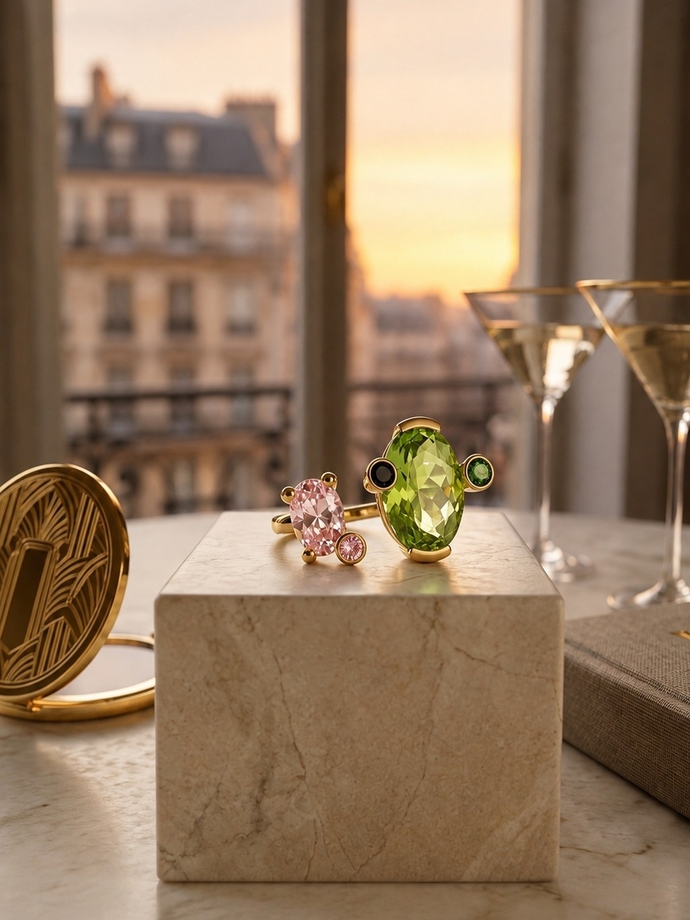 Luxury Gold Ring with Green and Pink Gemstones - Picture 6 of 6